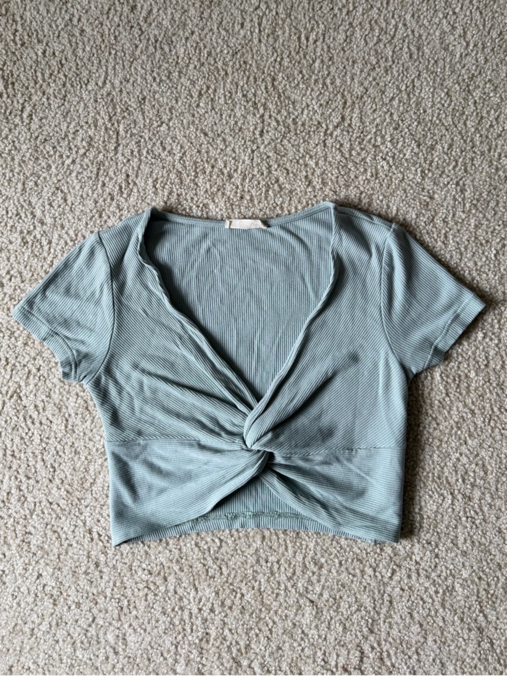 Sage Green Knot Front Ribbed Crop Top💚